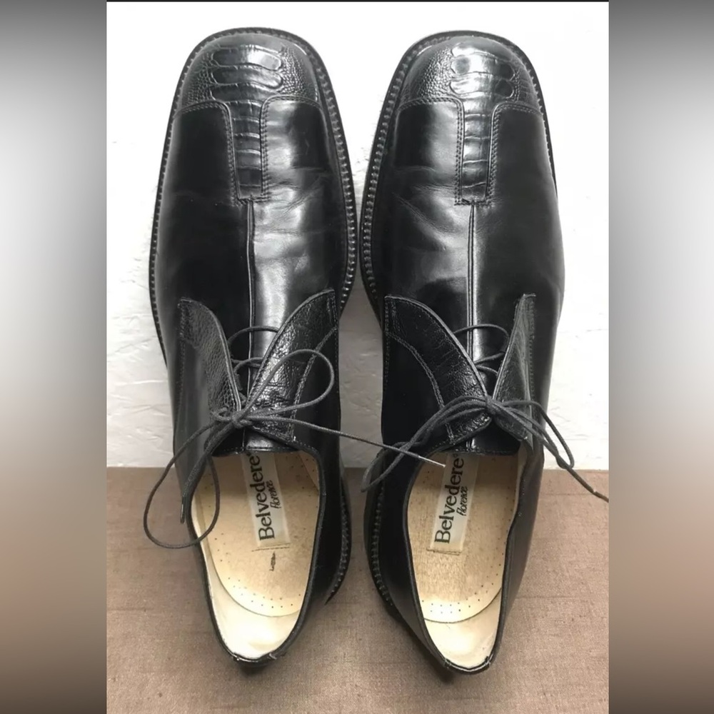 Belvedere Florence Men's Shoes Black Genuine Ostrich, Leather Italy Made Size 14